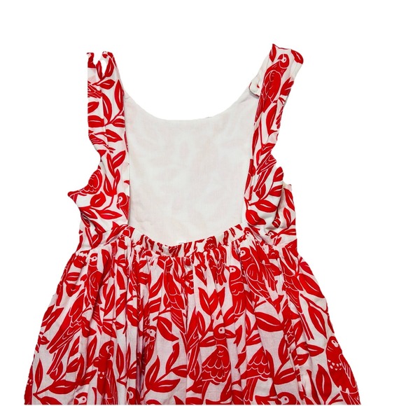 Mini Boden Cross-Back Dress 6-7Y Birds Beach Red White 100% Cotton Twirl Party - Picture 10 of 10
